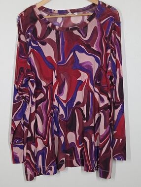 Logo Lori Goldstein Swirl Abstract Artsy Mesh Long Sleeve Top 2X Fairy Festival